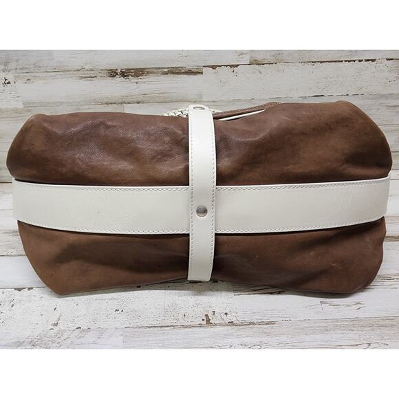 Gryson Olivia Brown "Skye" Made In Italy Two Toned Leather Satchel Bag - Picture 15 of 16